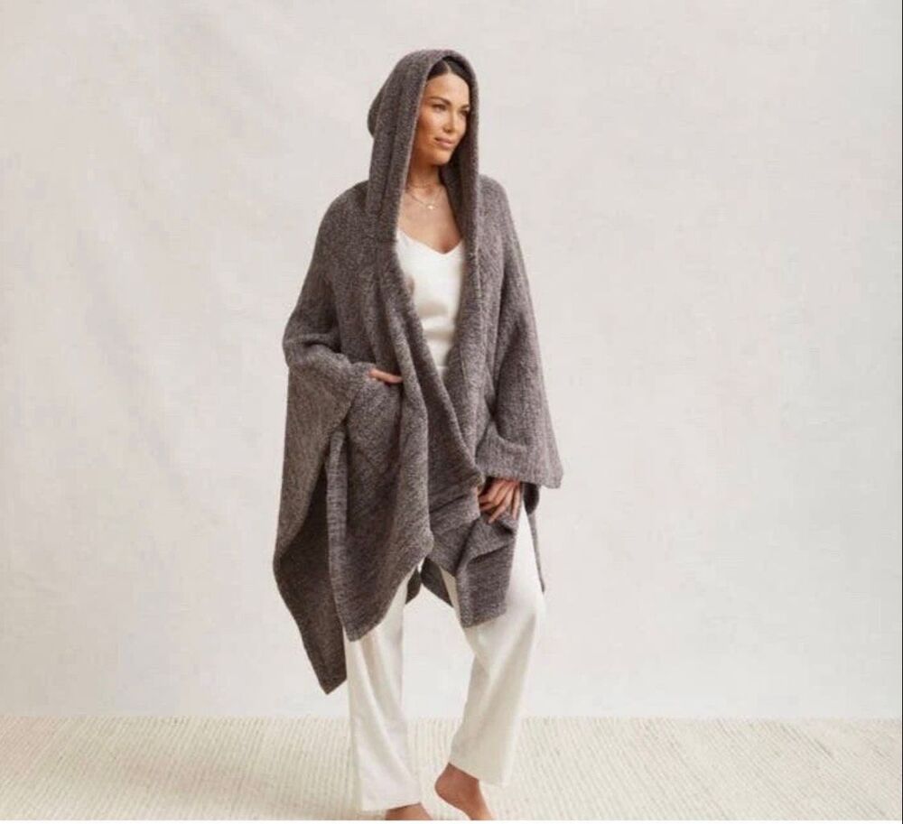 Kashwére $245 Hooded Blanket Poncho Silver Fox Pewter Unisex One Size OS NWT - Picture 2 of 7
